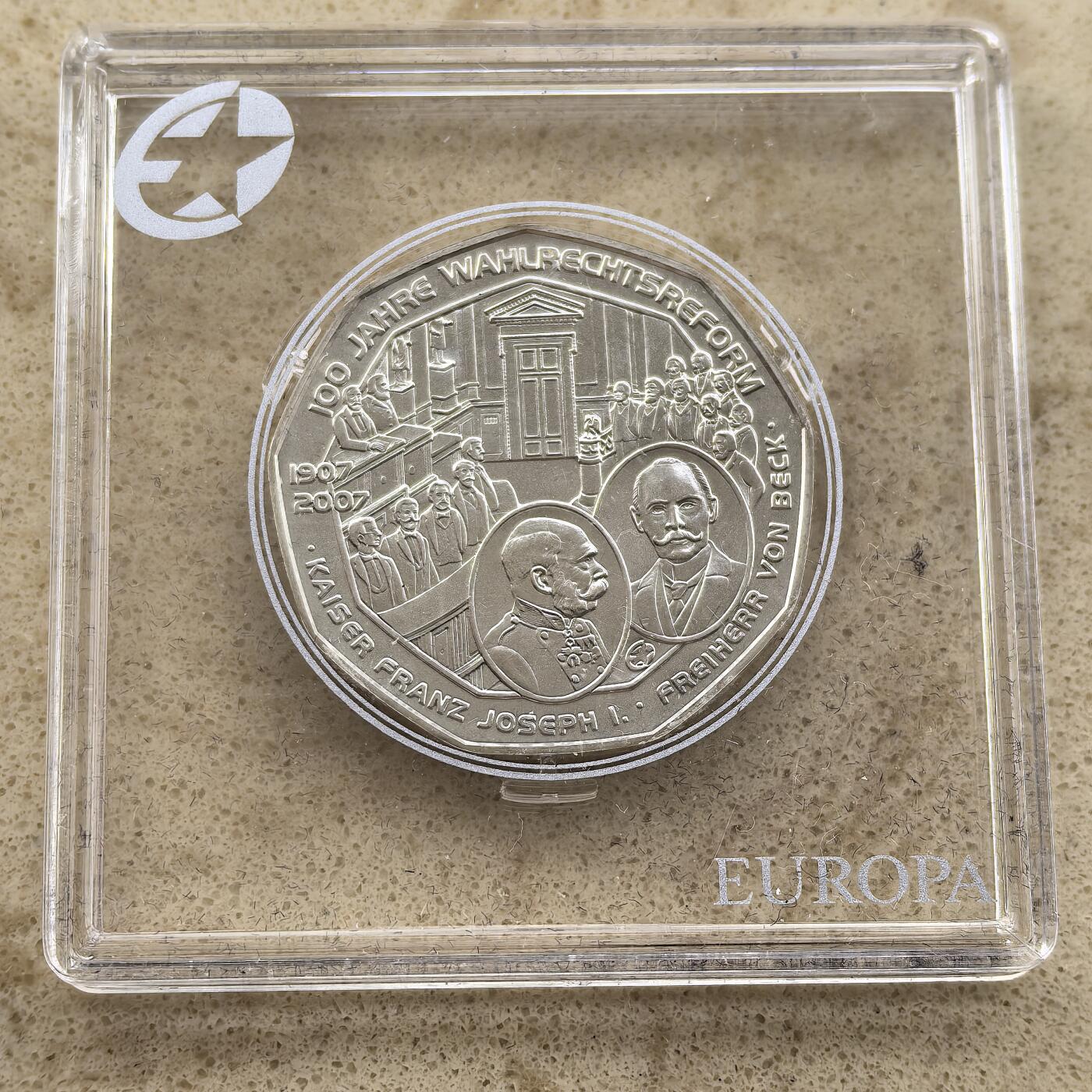 道一币馆币章第一百四十一场 欧洲之星 奥地利2007年选举改革百年5欧元纪念银币
