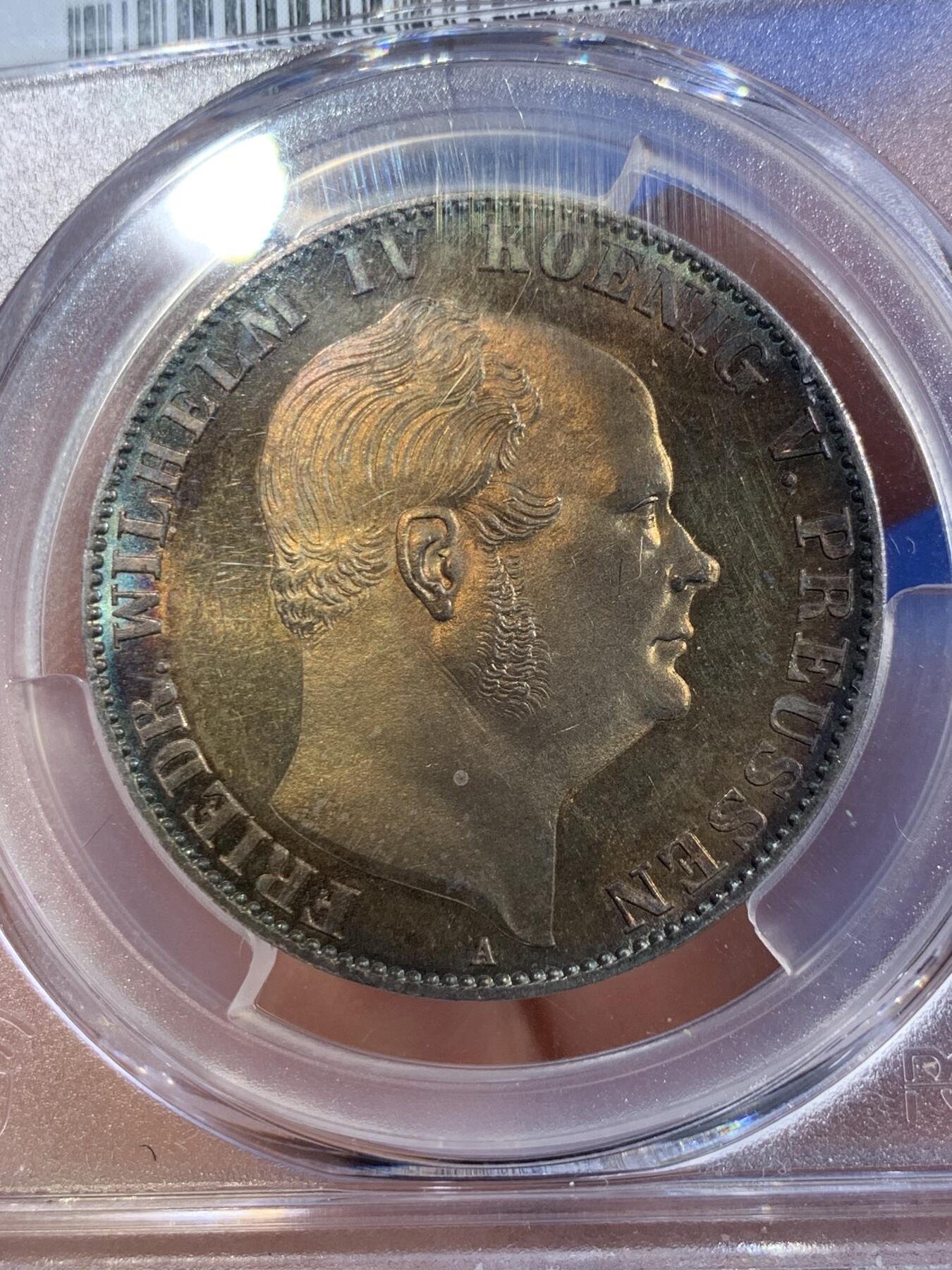 《竞宝斋》第407场 周日，周一，2场连拍 （全场包邮） PCGS MS63 德国 1861年 威廉四世 末年离冠鹰1泰勒 镜面金彩包浆裹身 小特年