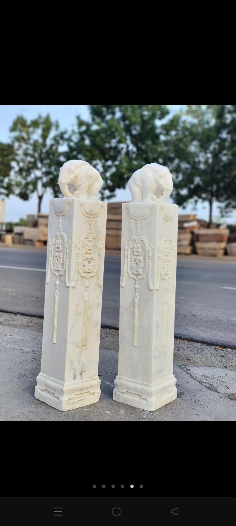 一级汉白玉吉祥如意转运柱一对，四面工，全品