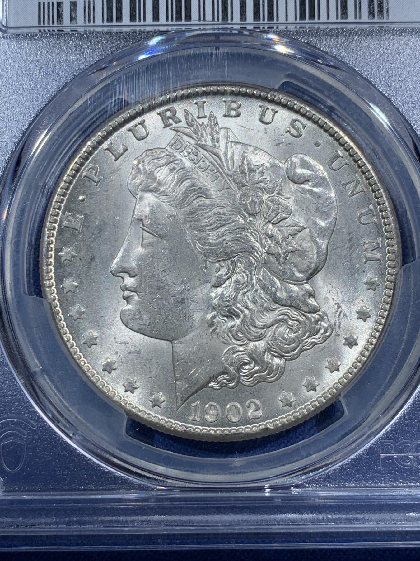 《竞宝斋》第407场 周日，周一，2场连拍 （全场包邮） PCGS MS64 美国 1902-O版 摩根1美元银币 盒子小磕