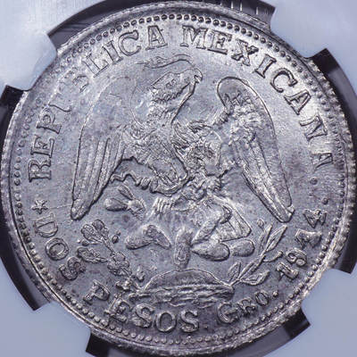 NGC MS63老盒1914年墨西哥格雷罗州革命2比索金银币 - NGC MS63老盒1914年墨西哥格雷罗州革命2比索金银币
