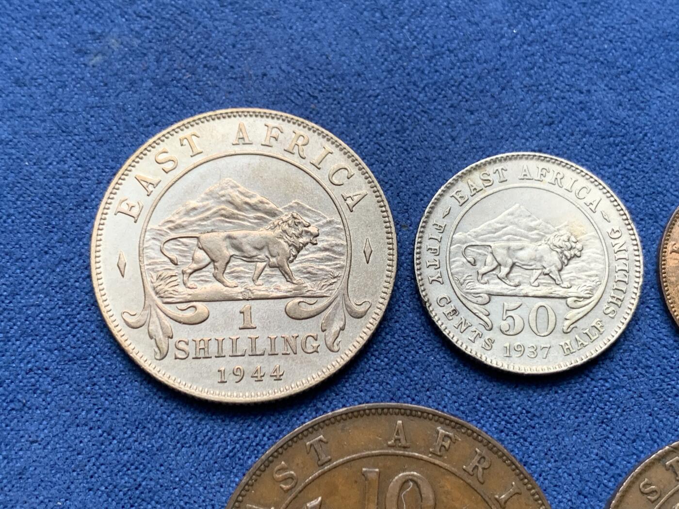 《竞宝斋》第408场 周日，周一，2场连拍 （全场包邮） 5枚一组 英属东非1937-1944年乔治六世 含2枚银币