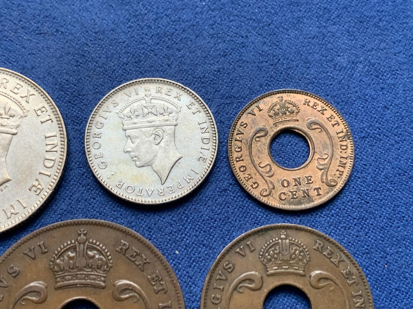 《竞宝斋》第408场 周日，周一，2场连拍 （全场包邮） 5枚一组 英属东非1937-1944年乔治六世 含2枚银币