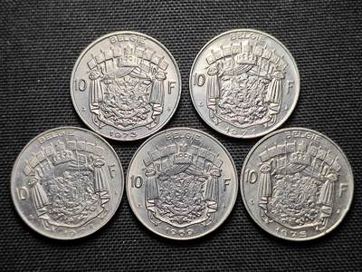 KK钱币收藏小铺 《批量/好品散币 套币 银币》专场 2月预留时间 周末发货 -  比利时10法郎5枚