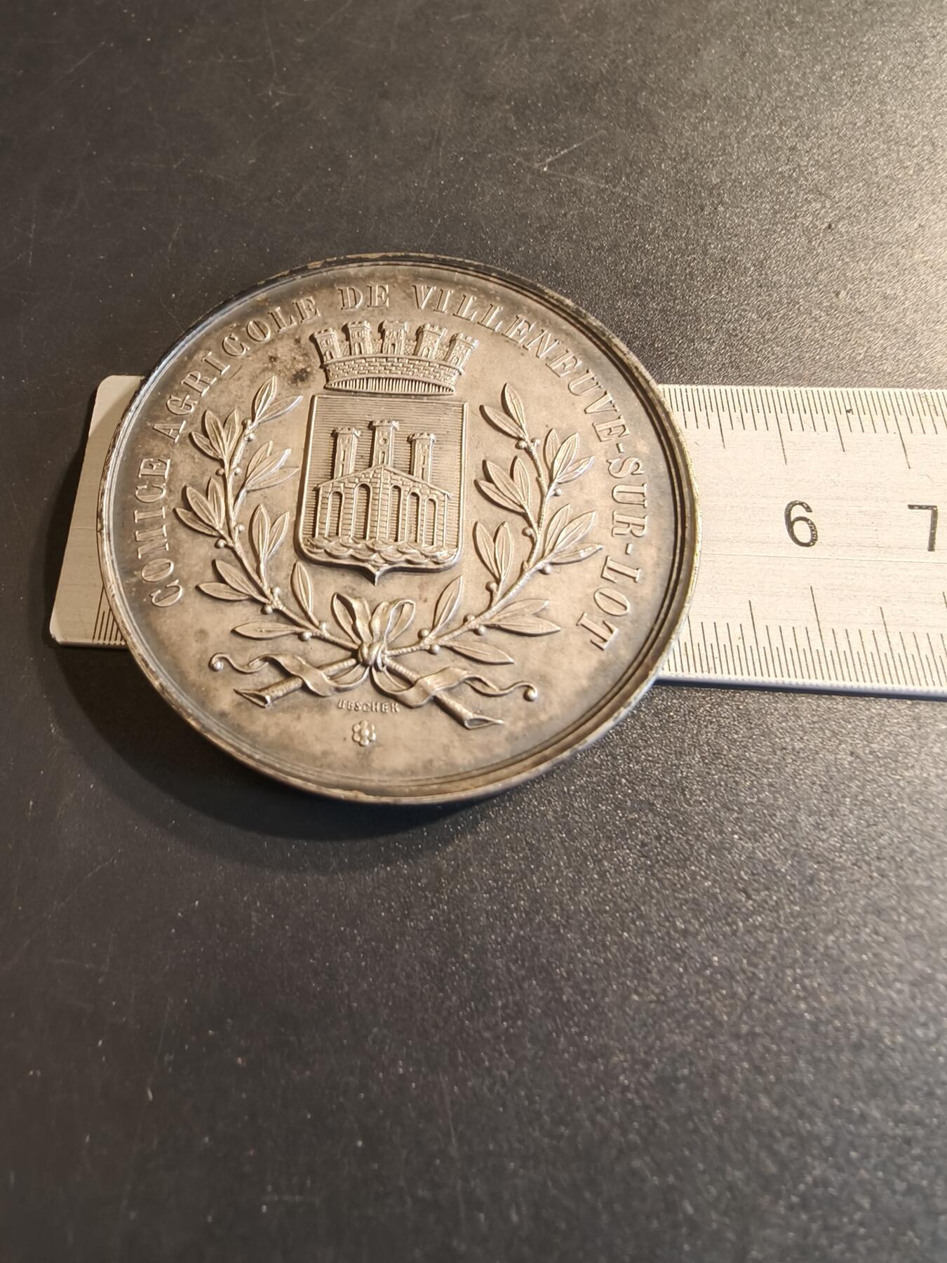老王徽章第140期 法国新城农业展览会镀银大铜章    直径51mm   重量74.9g