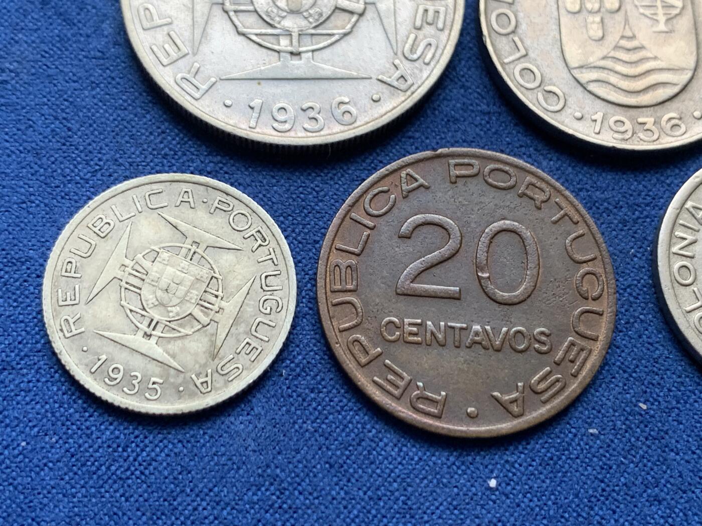 《竞宝斋》第408场 周日，周一，2场连拍 （全场包邮） 7枚一组 葡属莫桑比克1935-1936年 含3枚银币