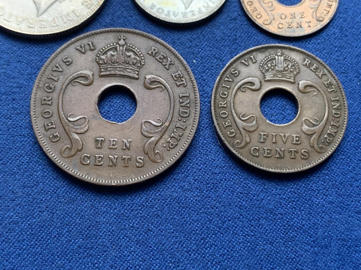 《竞宝斋》第408场 周日，周一，2场连拍 （全场包邮） 5枚一组 英属东非1937-1944年乔治六世 含2枚银币