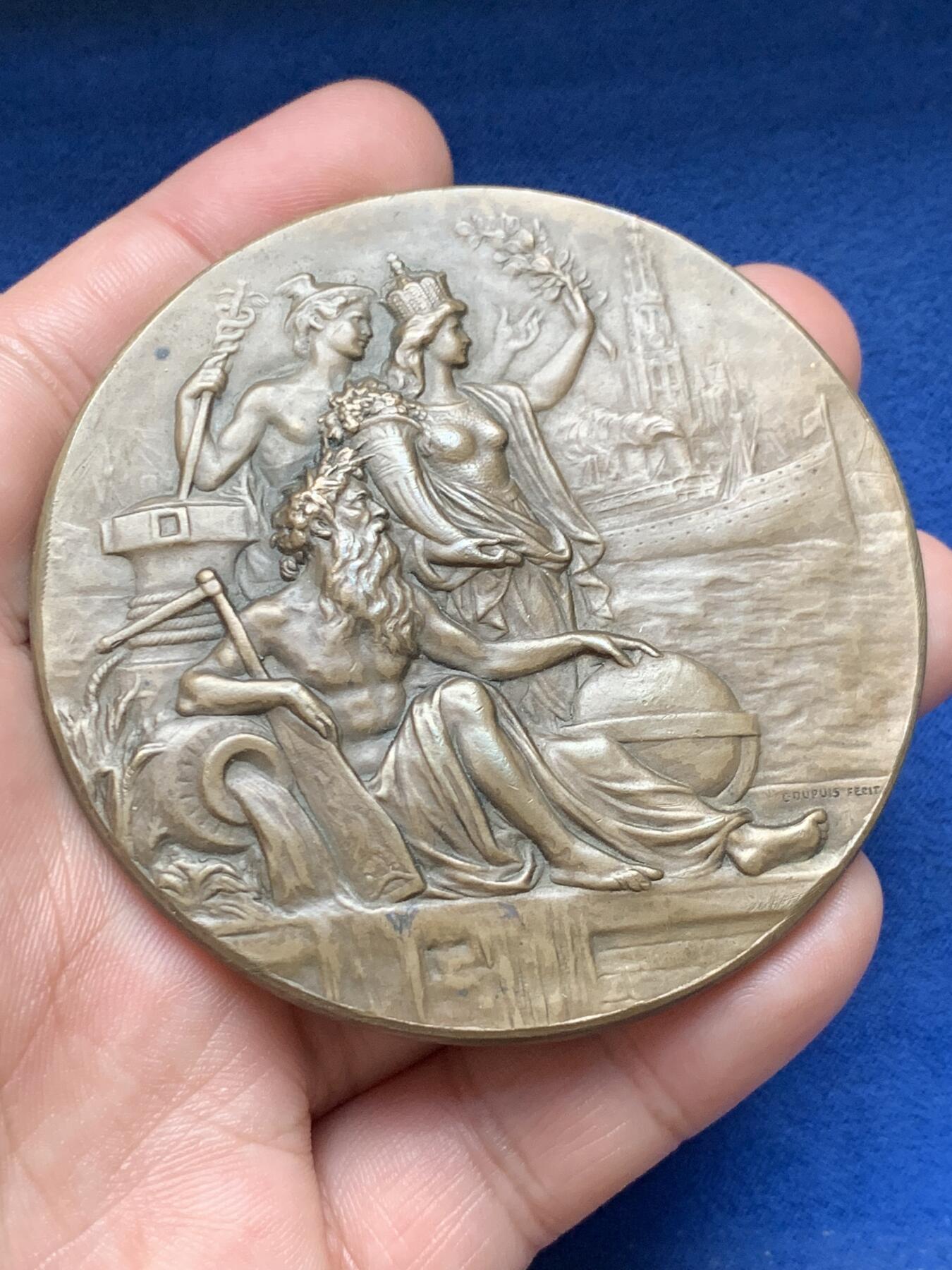 《竞宝斋》第408场 周日，周一，2场连拍 （全场包邮） 1911年德国不来梅劳埃德航运公司纪念大铜章 128克 69.7mm