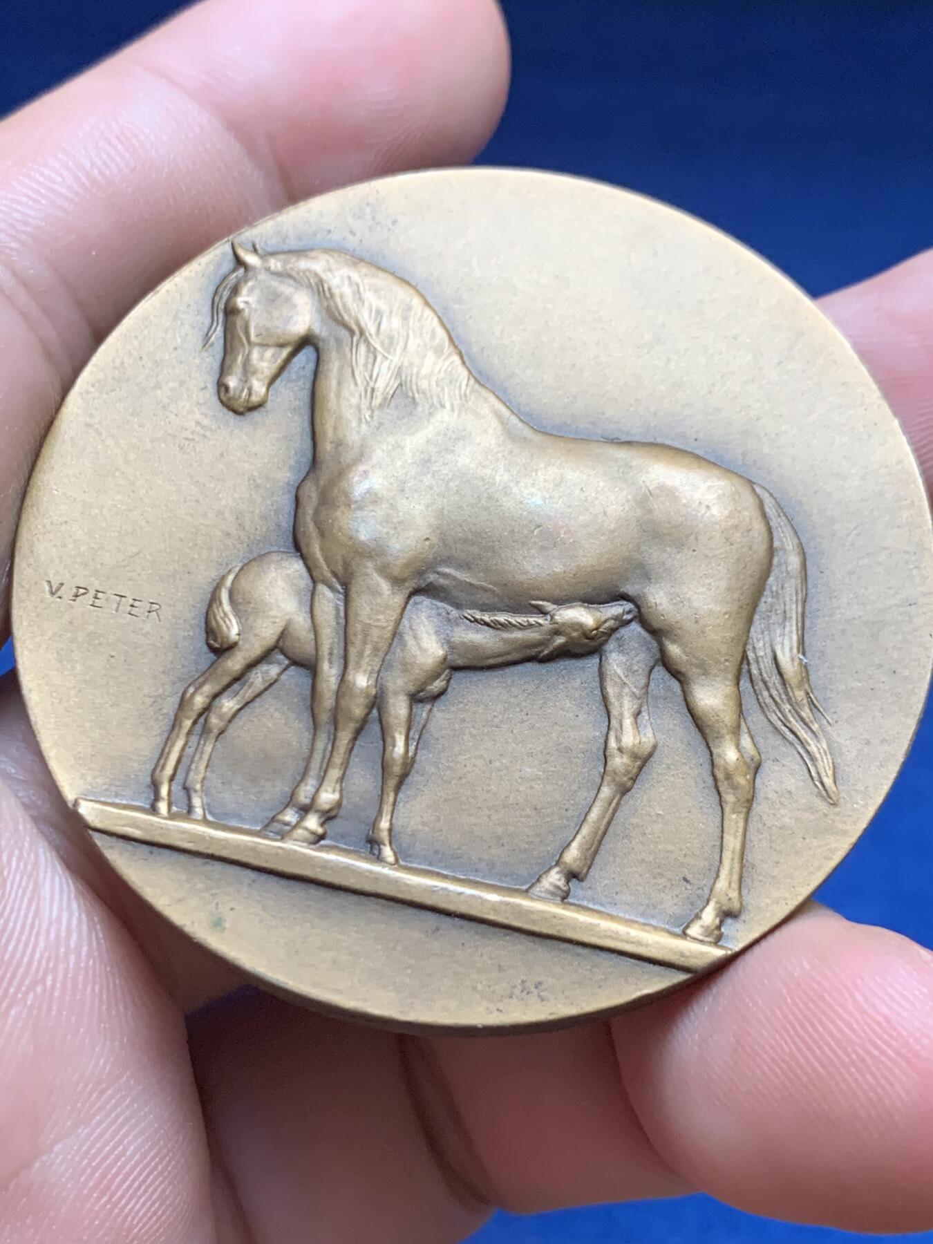 《竞宝斋》第408场 周日，周一，2场连拍 （全场包邮） 法国畜牧业协会铜章 60.1克 49.8mm 丰饶角铜标