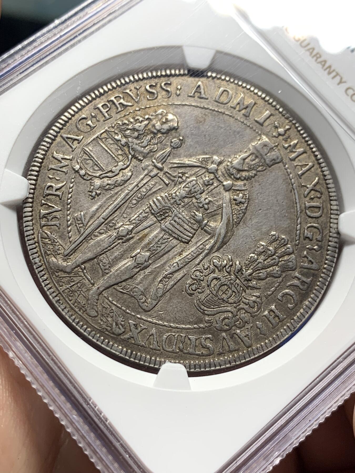 《竞宝斋》第408场 周日，周一，2场连拍 （全场包邮） NGC AU55 德国 1603 条顿骑士团  泰勒大银币 少见原味深打 值得收藏的品种