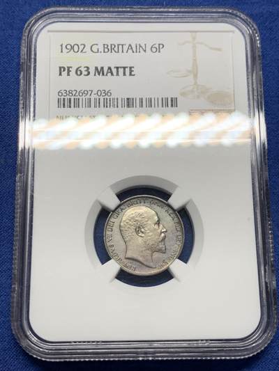 《竞宝斋》第408场 周日，周一，2场连拍 （全场包邮） - NGC PF63Matte 英国 1902年 爱德华七世 6便士 精制币 深度五彩包浆