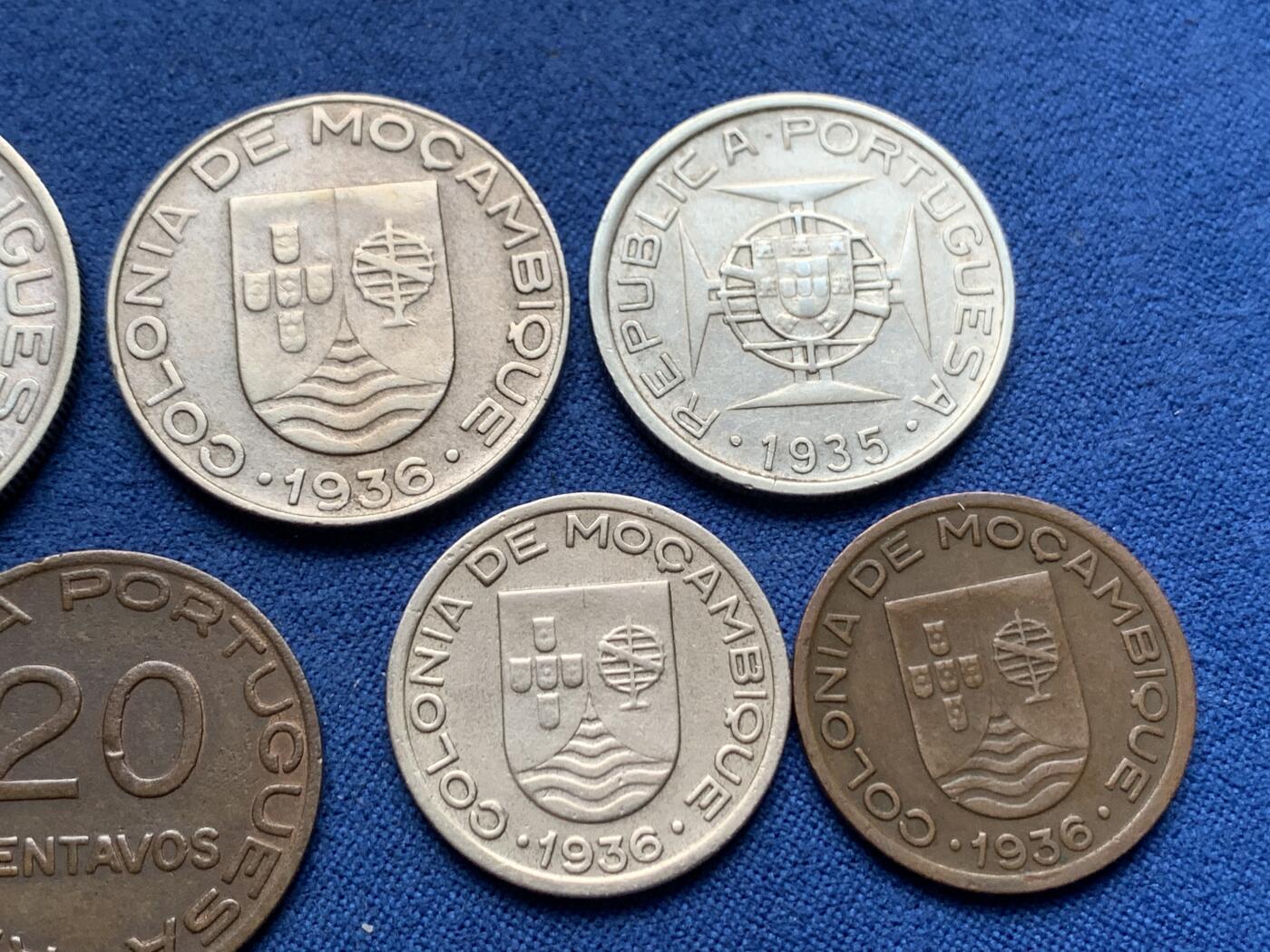 《竞宝斋》第408场 周日，周一，2场连拍 （全场包邮） 7枚一组 葡属莫桑比克1935-1936年 含3枚银币