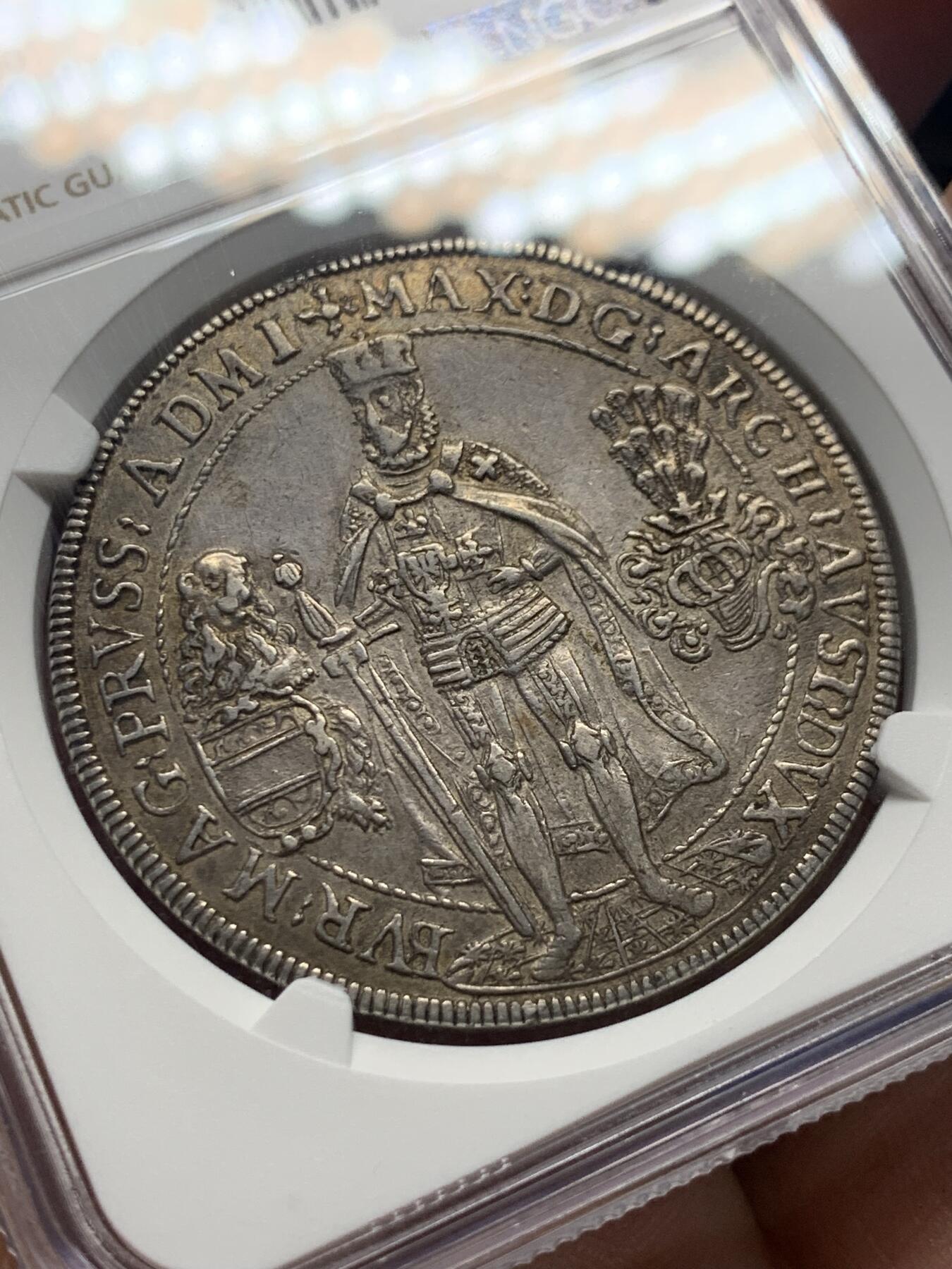 《竞宝斋》第408场 周日，周一，2场连拍 （全场包邮） NGC AU55 德国 1603 条顿骑士团  泰勒大银币 少见原味深打 值得收藏的品种