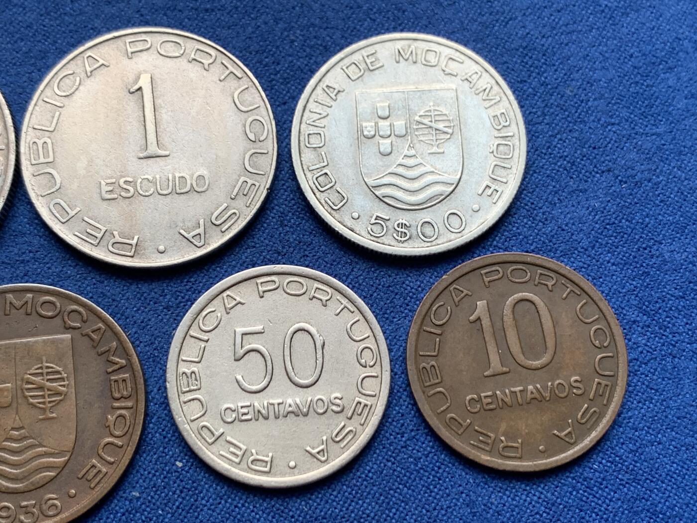 《竞宝斋》第408场 周日，周一，2场连拍 （全场包邮） 7枚一组 葡属莫桑比克1935-1936年 含3枚银币