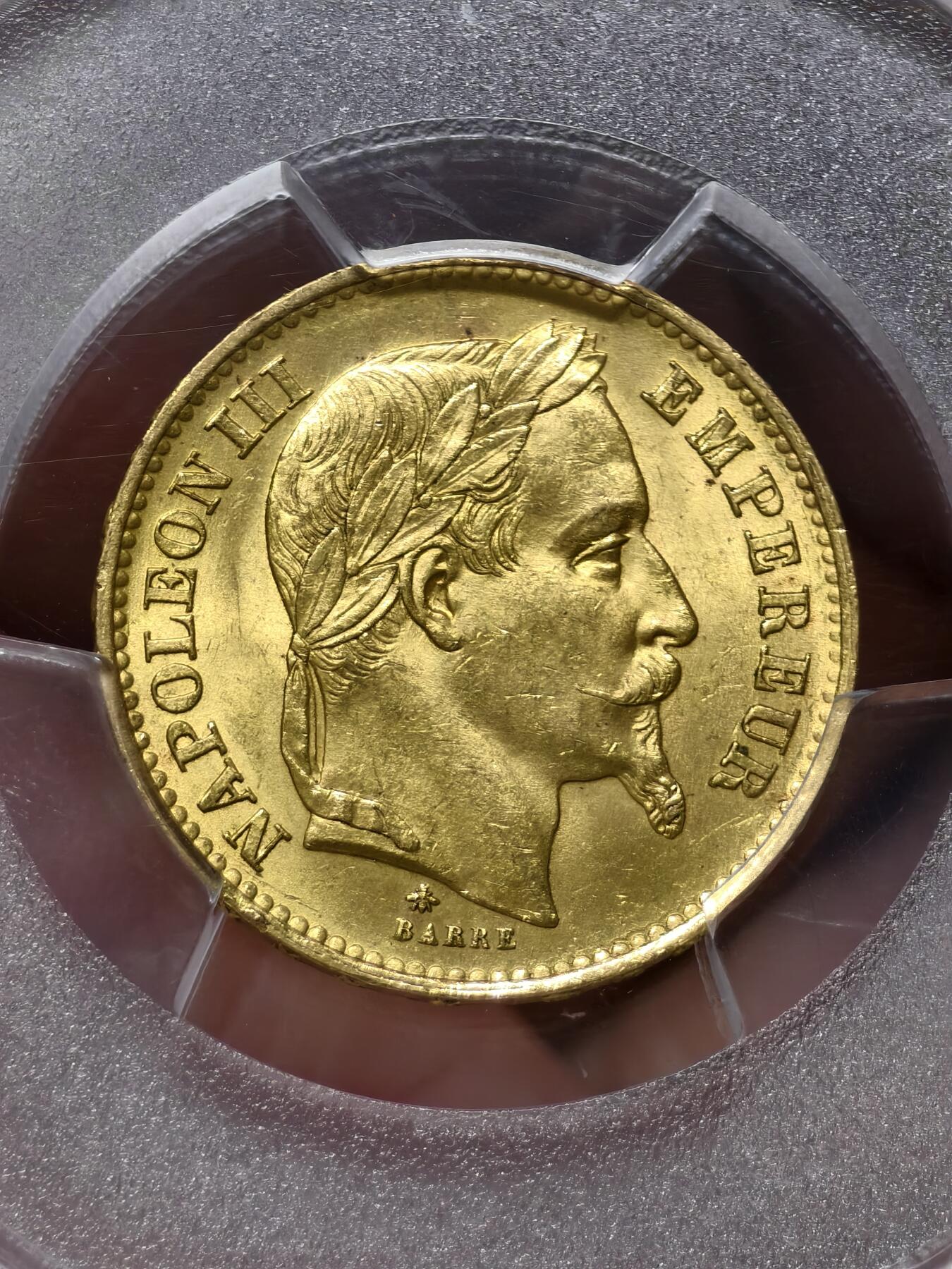 PCGS-MS64法国1869年拿破仑三世20法郎金币