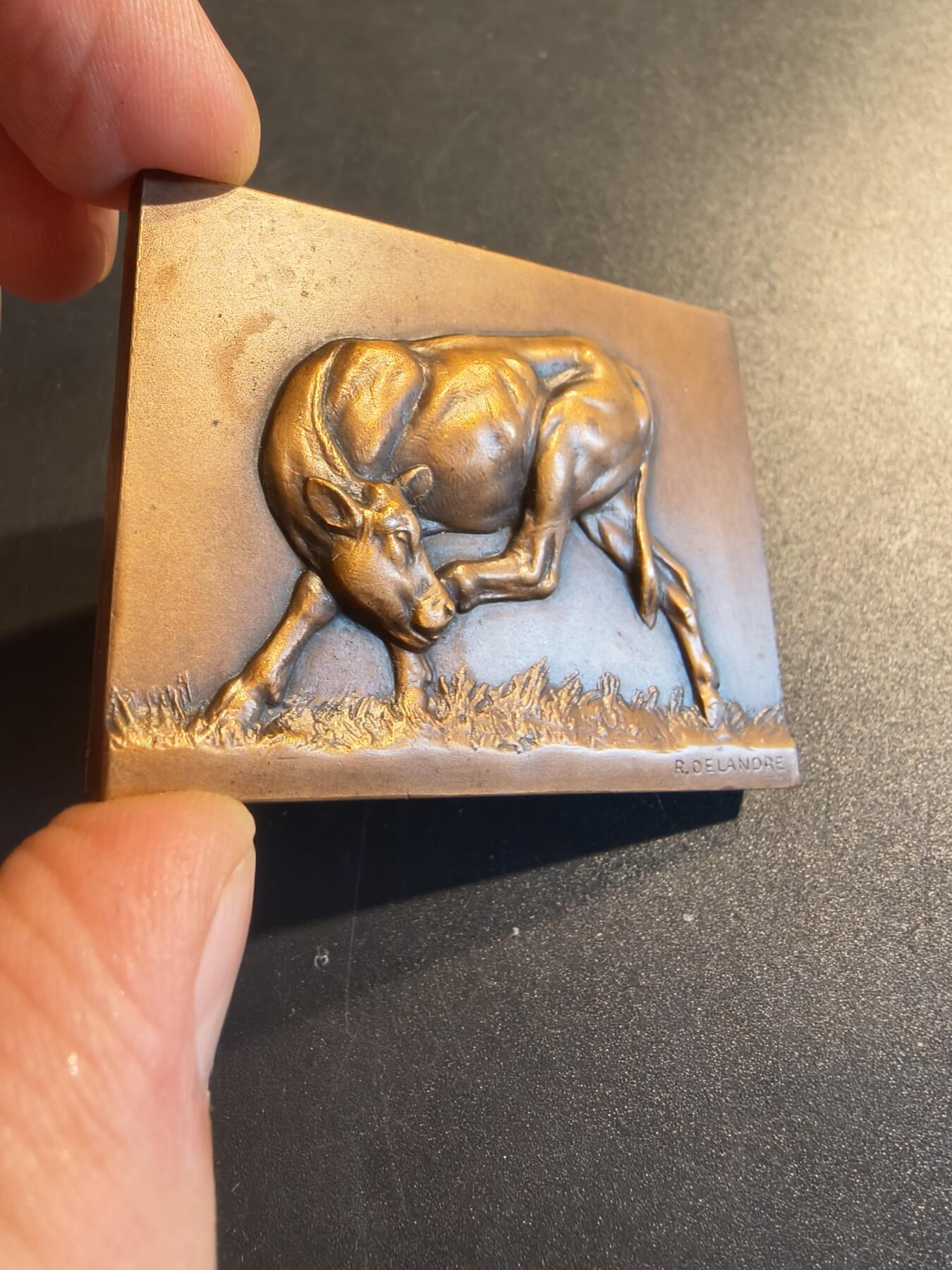 老王徽章第140期 法国养殖业方形大铜章    高浮雕    尺寸60×44mm    重量117.8g
