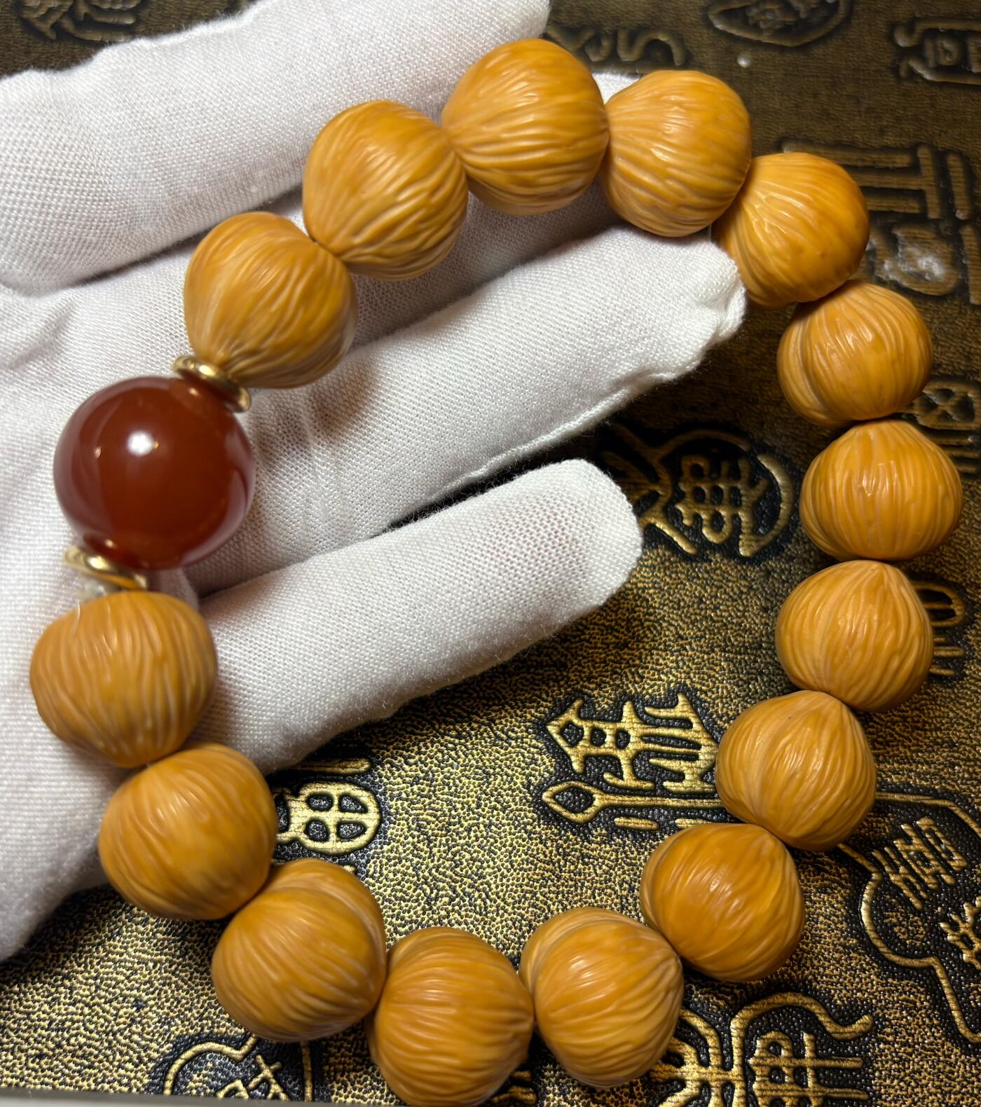 手串猴头玉件杂项 猴头手串直切雕刻无相鲨，尘羽，14MM，手机实拍