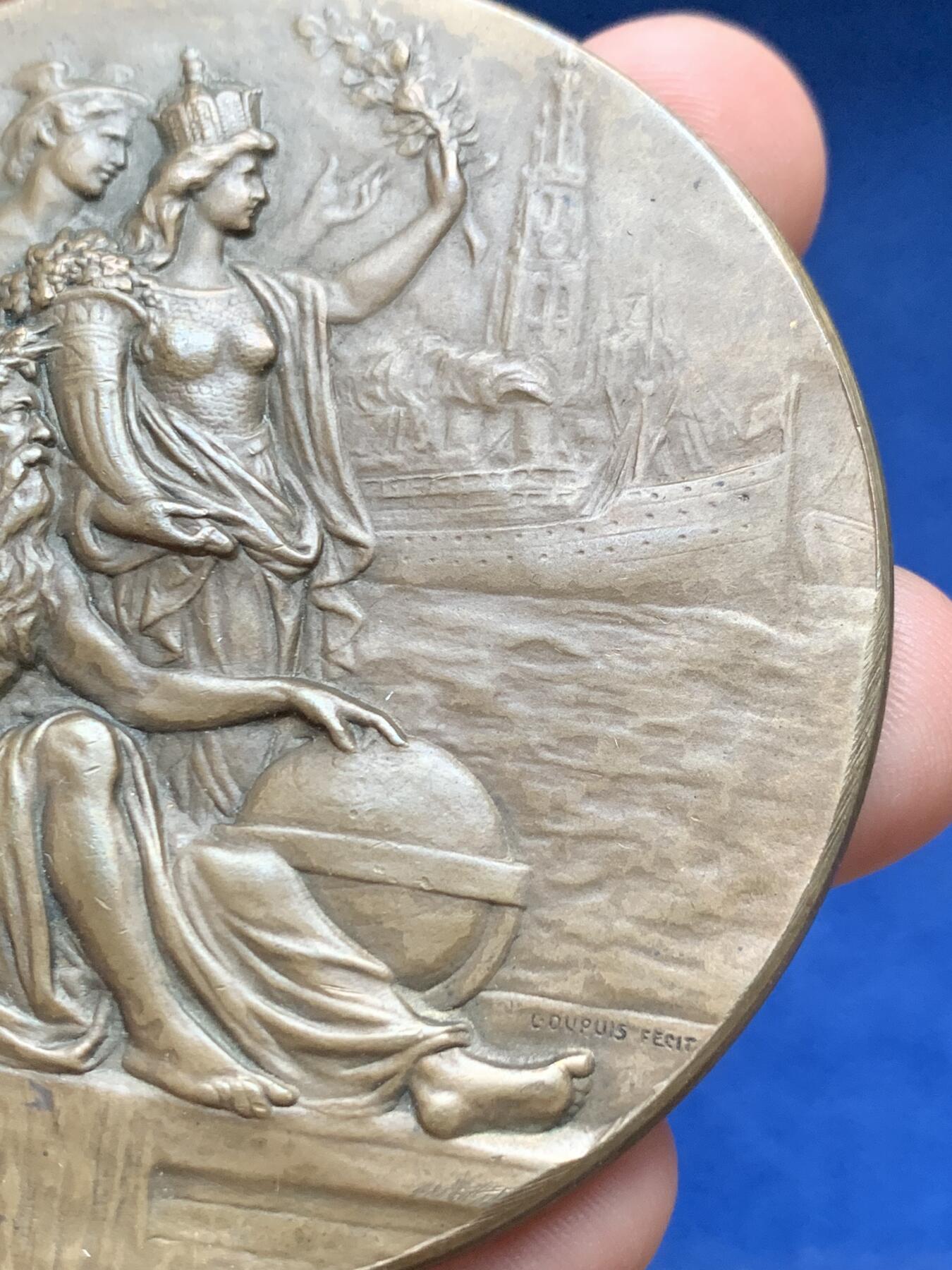 《竞宝斋》第408场 周日，周一，2场连拍 （全场包邮） 1911年德国不来梅劳埃德航运公司纪念大铜章 128克 69.7mm