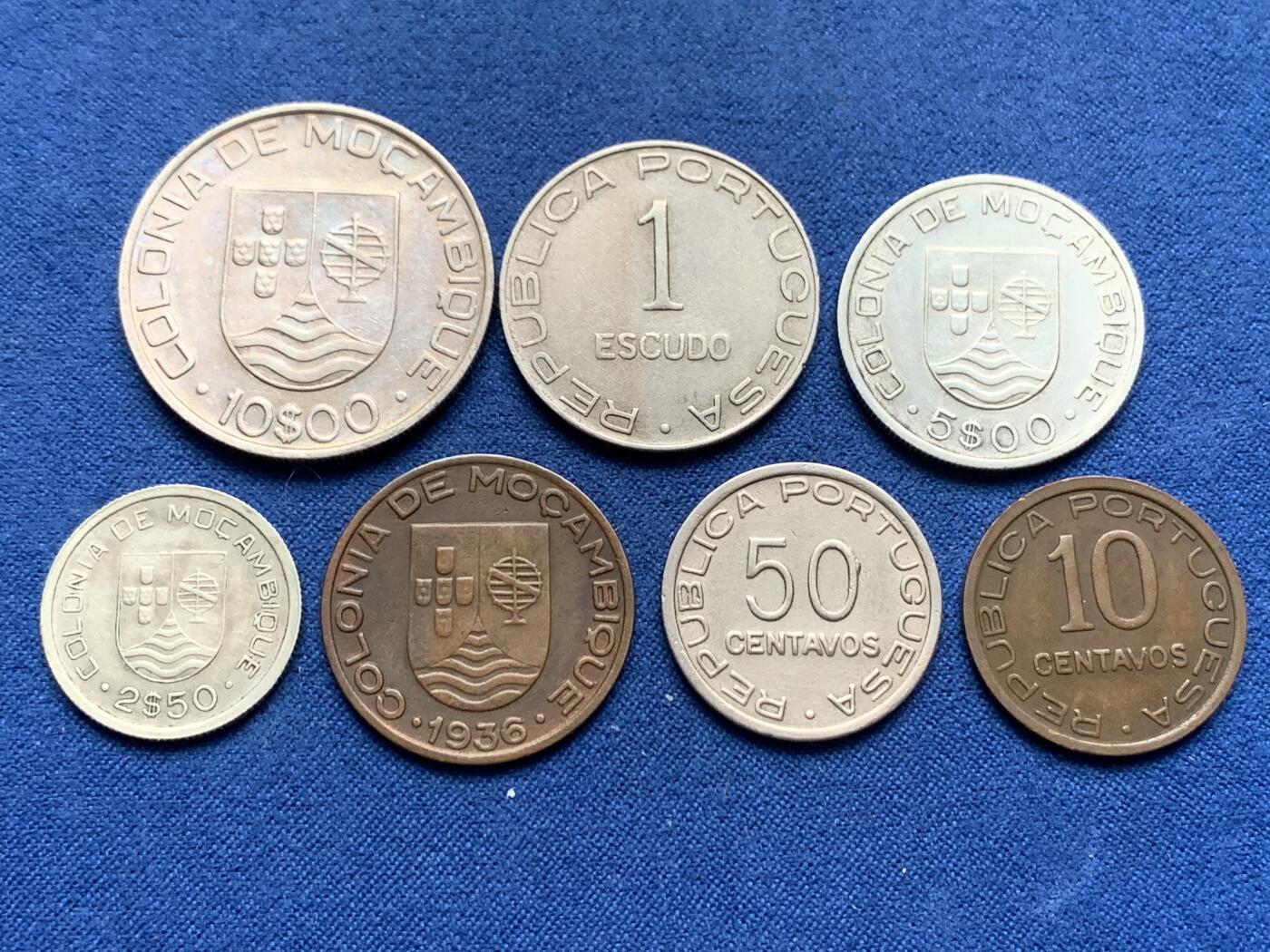 《竞宝斋》第408场 周日，周一，2场连拍 （全场包邮） 7枚一组 葡属莫桑比克1935-1936年 含3枚银币