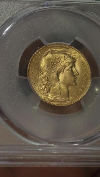 PCGS-MS66法国1913年高卢雄鸡玛丽安娜20法郎金币