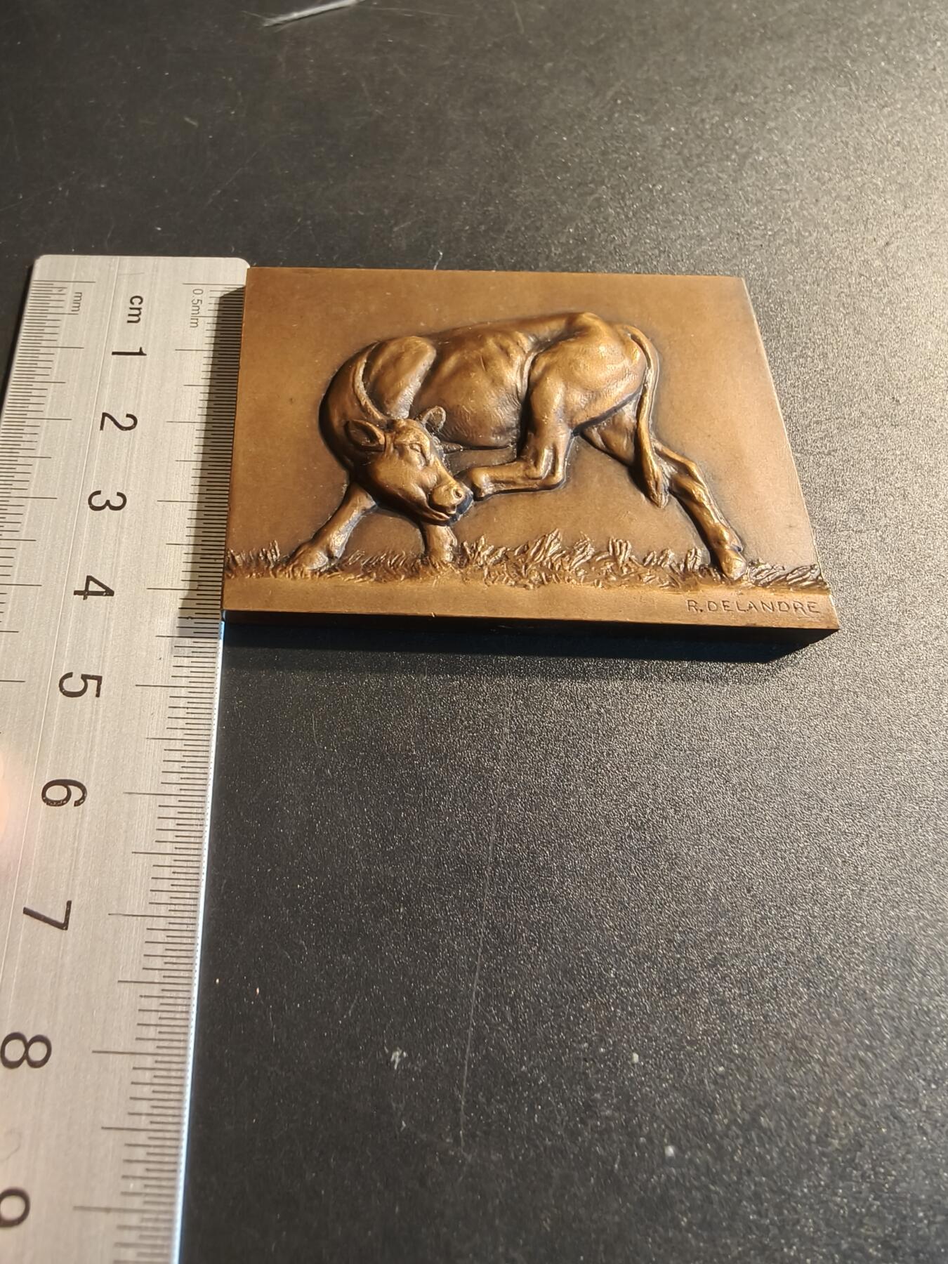 老王徽章第140期 法国养殖业方形大铜章    高浮雕    尺寸60×44mm    重量117.8g