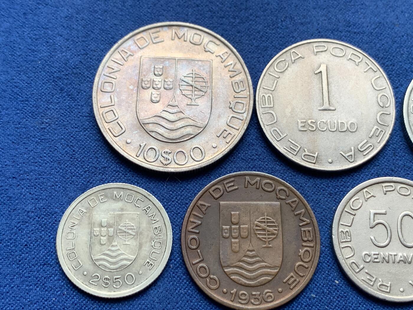 《竞宝斋》第408场 周日，周一，2场连拍 （全场包邮） 7枚一组 葡属莫桑比克1935-1936年 含3枚银币