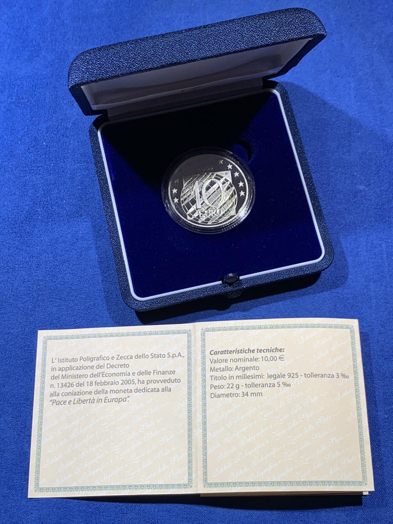 《竞宝斋》第408场 周日，周一，2场连拍 （全场包邮） 意大利2005年10欧精制银币 盒证齐全