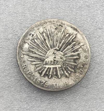世界钱币专场拍卖 - 1875年墨西哥花边鹰洋8R流通银币 有戳记