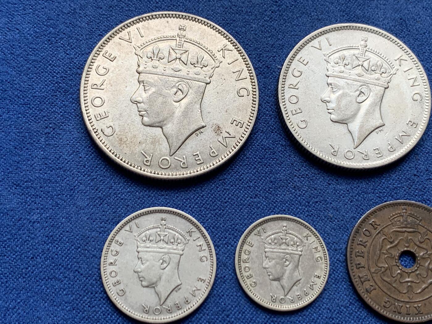 《竞宝斋》第408场 周日，周一，2场连拍 （全场包邮） 7枚一组 英属南罗德西亚1944-1947年乔治六世 含5枚银币