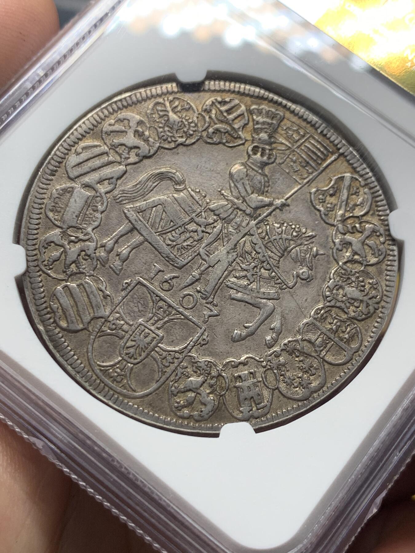 《竞宝斋》第408场 周日，周一，2场连拍 （全场包邮） NGC AU55 德国 1603 条顿骑士团  泰勒大银币 少见原味深打 值得收藏的品种