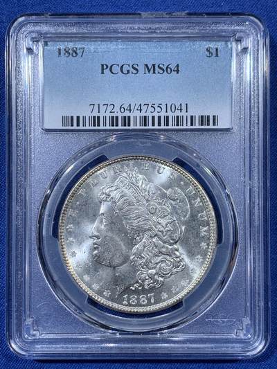《竞宝斋》第408场 周日，周一，2场连拍 （全场包邮） - PCGS MS64 美国1887年摩根银元