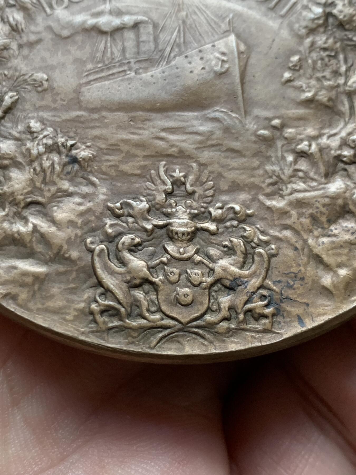 《竞宝斋》第408场 周日，周一，2场连拍 （全场包邮） 1911年德国不来梅劳埃德航运公司纪念大铜章 128克 69.7mm