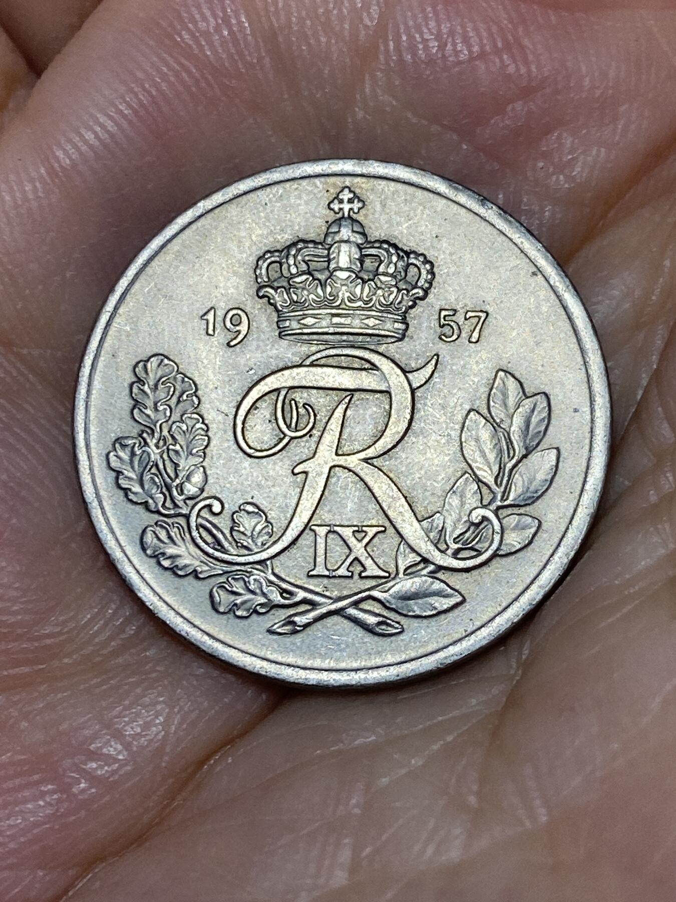 2025年第七十六场(总第一百零二场）外国好品散币(免佣金) 丹麦🇩🇰1957年25欧尔(弗雷德里克九世第二版，C; S版)