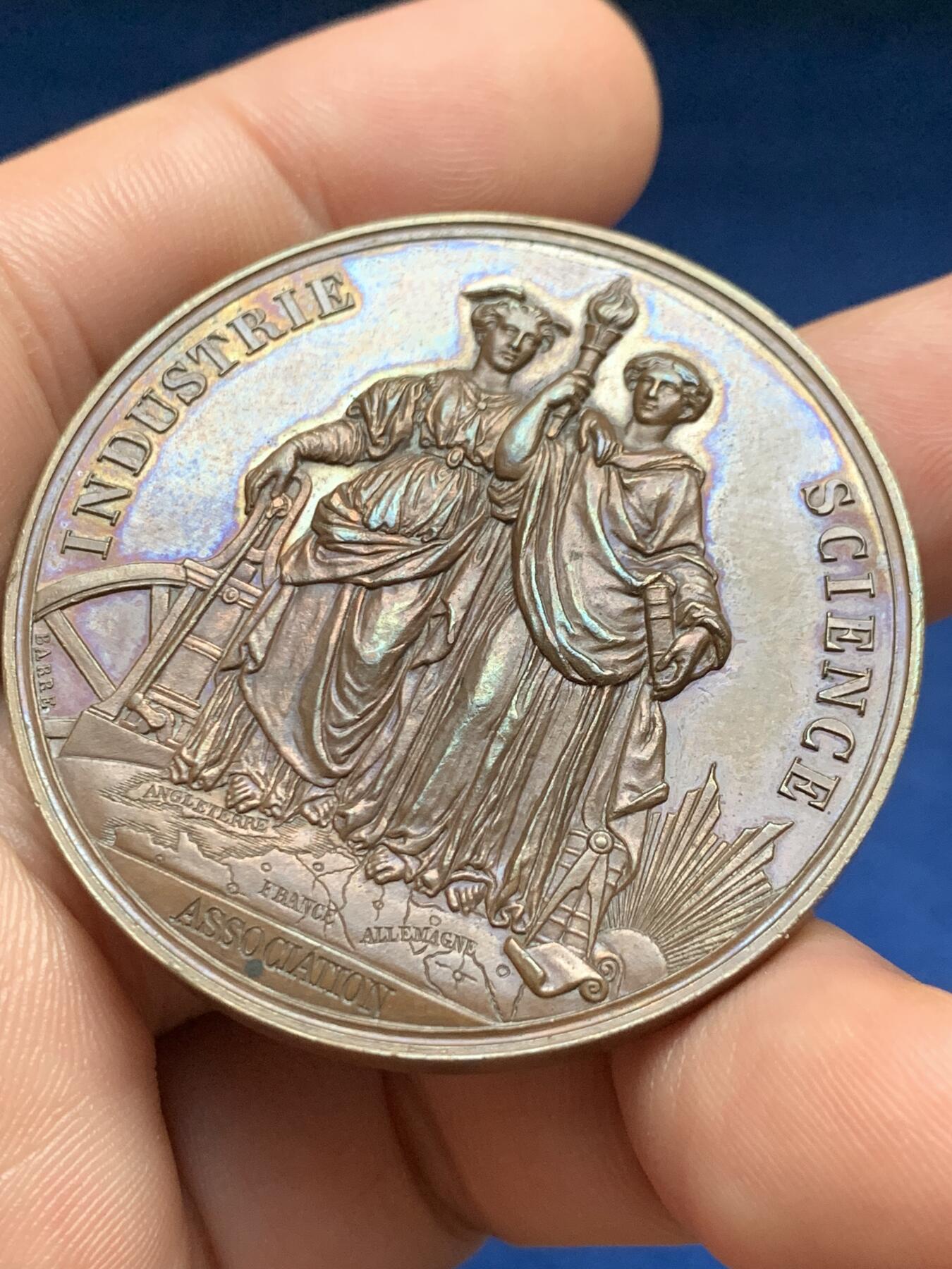 《竞宝斋》第408场 周日，周一，2场连拍 （全场包邮） 1835年法国纪念巴黎至圣日耳曼铁路竣工大铜章 好品 40.5克 45.2mm