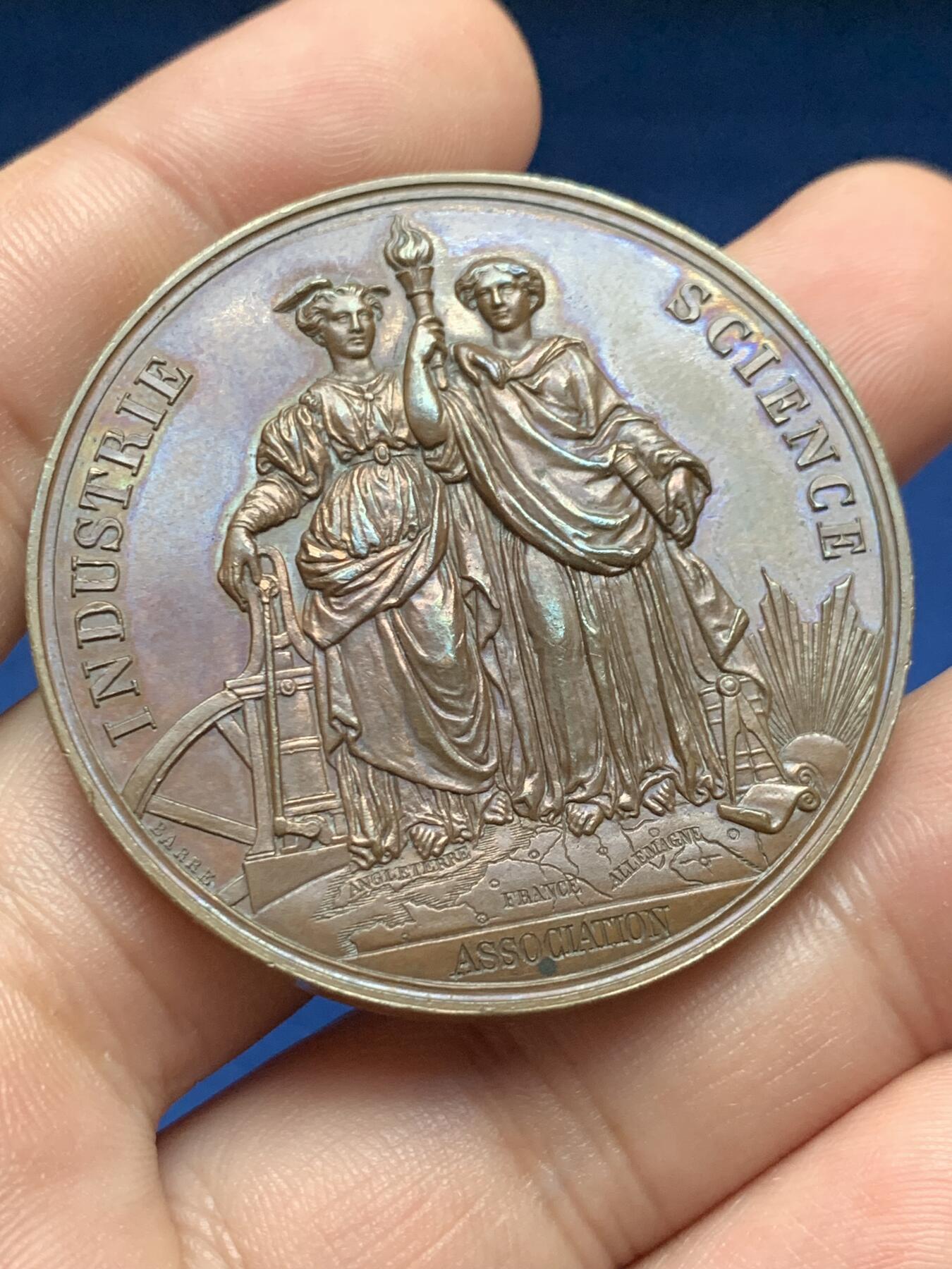 《竞宝斋》第408场 周日，周一，2场连拍 （全场包邮） 1835年法国纪念巴黎至圣日耳曼铁路竣工大铜章 好品 40.5克 45.2mm