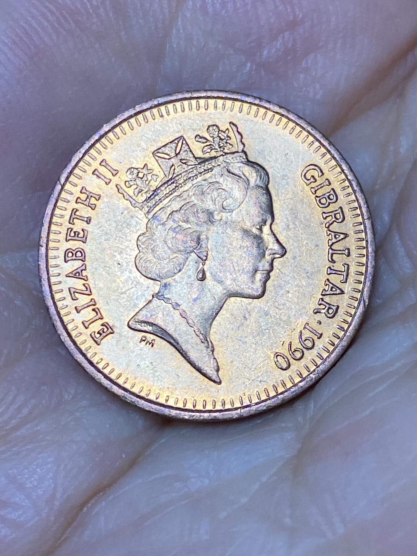 2025年第七十六场(总第一百零二场）外国好品散币(免佣金) 英属直布罗陀🇬🇮1990年1便士(伊丽莎白二世中年高冠，AA )