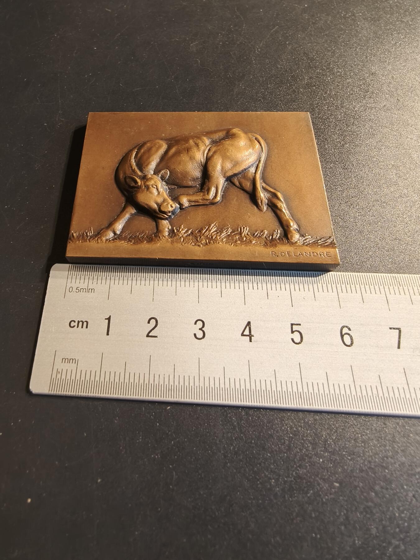 老王徽章第140期 法国养殖业方形大铜章    高浮雕    尺寸60×44mm    重量117.8g