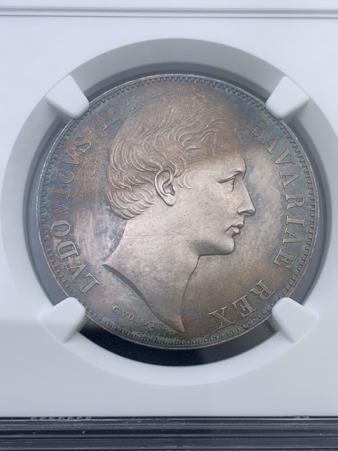 《竞宝斋》第408场 周日，周一，2场连拍 （全场包邮） NGC UNCD 德国巴伐利亚1866圣母抱婴1泰勒银币