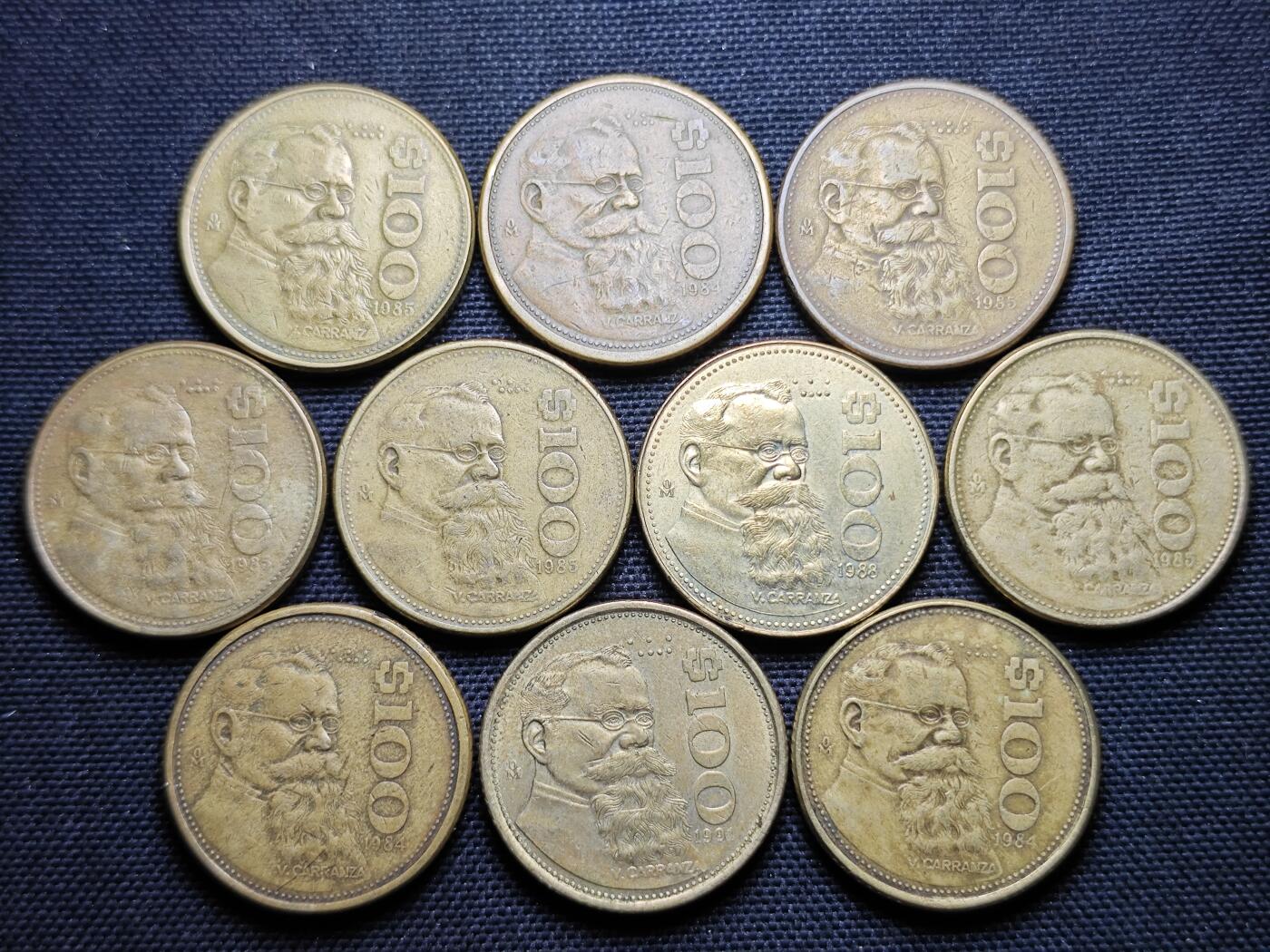 KK钱币收藏小铺 《批量/好品散币 套币 银币》专场 2月预留时间 周末发货  墨西哥100比索铜币10枚