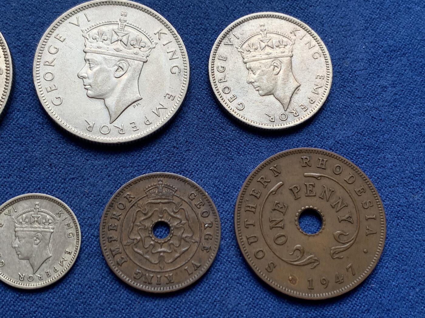 《竞宝斋》第408场 周日，周一，2场连拍 （全场包邮） 7枚一组 英属南罗德西亚1944-1947年乔治六世 含5枚银币