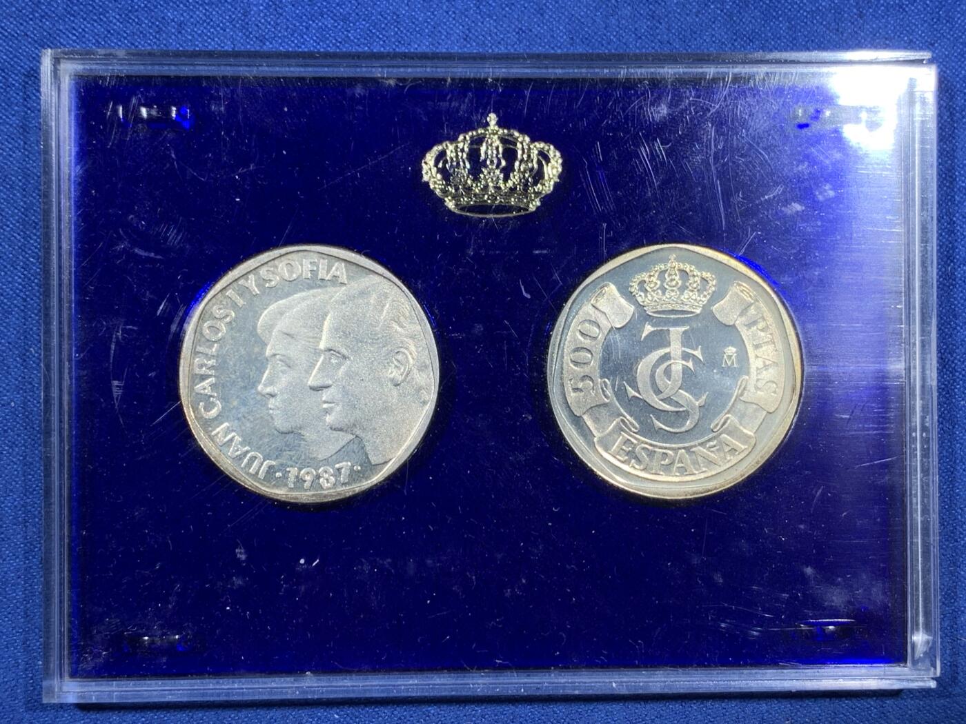 《竞宝斋》第408场 周日，周一，2场连拍 （全场包邮） 六枚一组 西班牙1987年试铸币和章 其中两枚是银制 带证书 原包装很少见