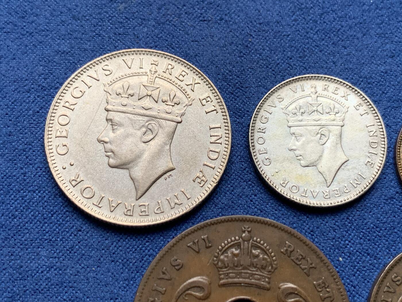 《竞宝斋》第408场 周日，周一，2场连拍 （全场包邮） 5枚一组 英属东非1937-1944年乔治六世 含2枚银币