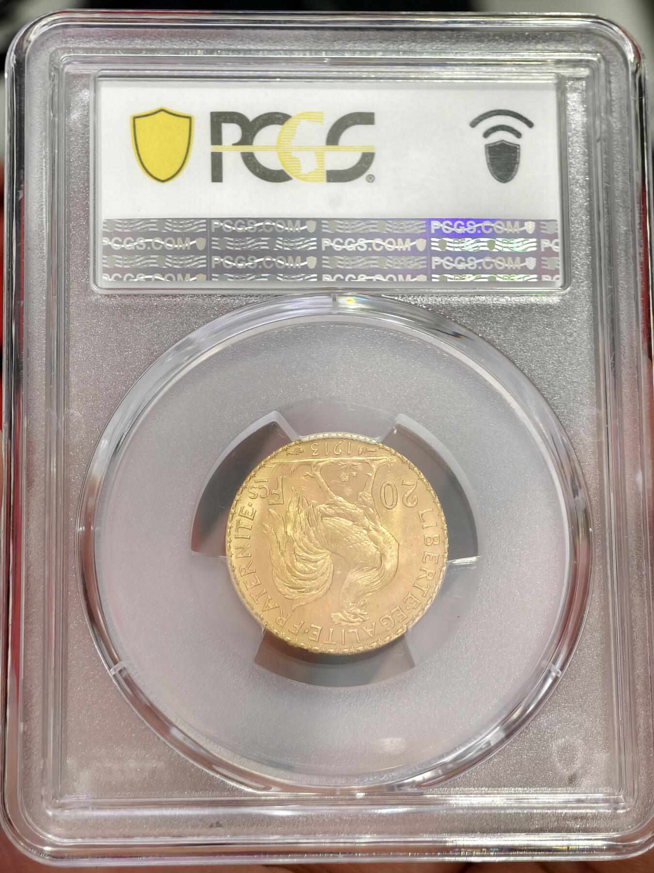 PCGS-MS66法国1913年高卢雄鸡玛丽安娜20法郎金币