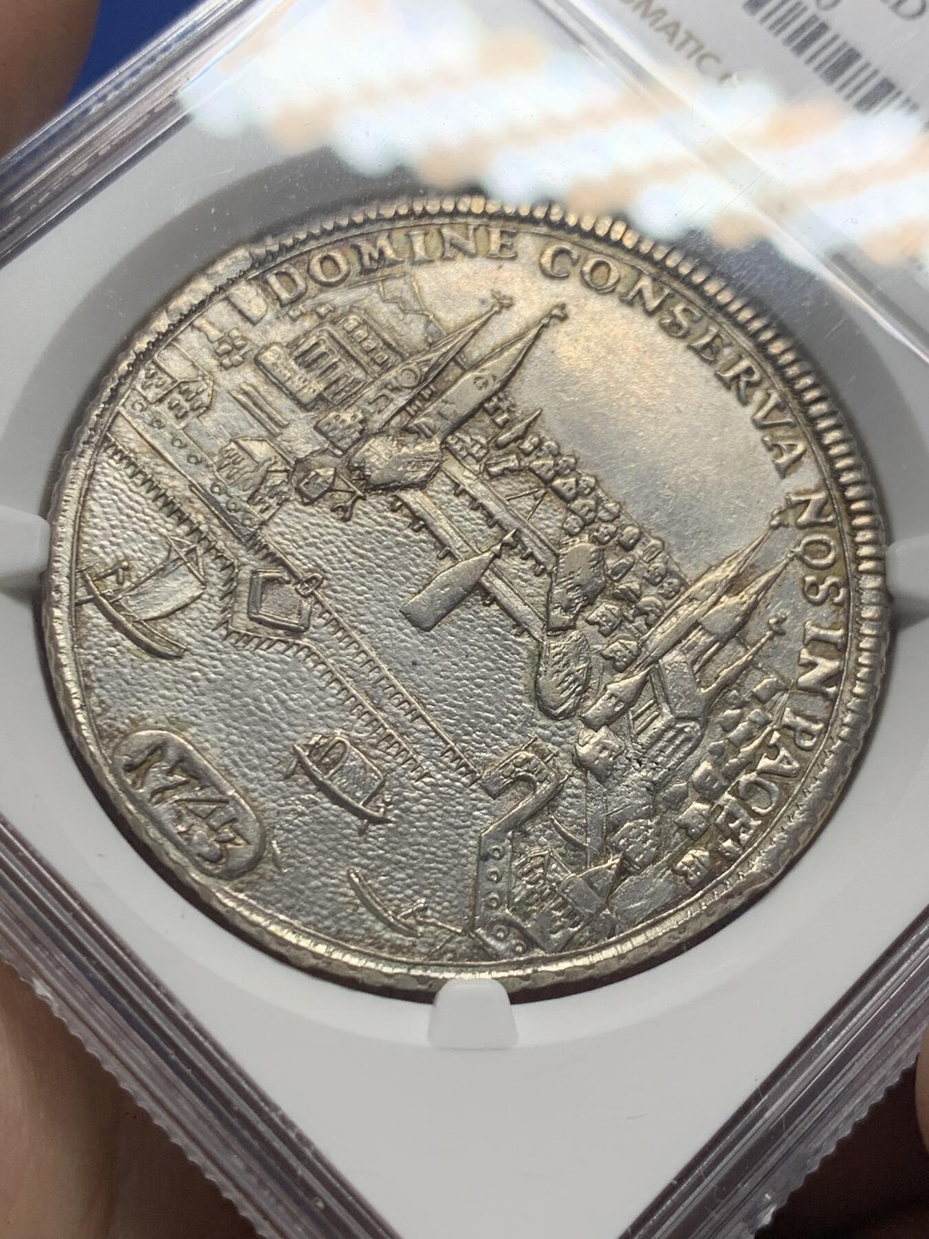 《竞宝斋》第408场 周日，周一，2场连拍 （全场包邮） NGC AU 瑞士 1743年 苏黎世景观泰勒银币 极少见的双狮版本