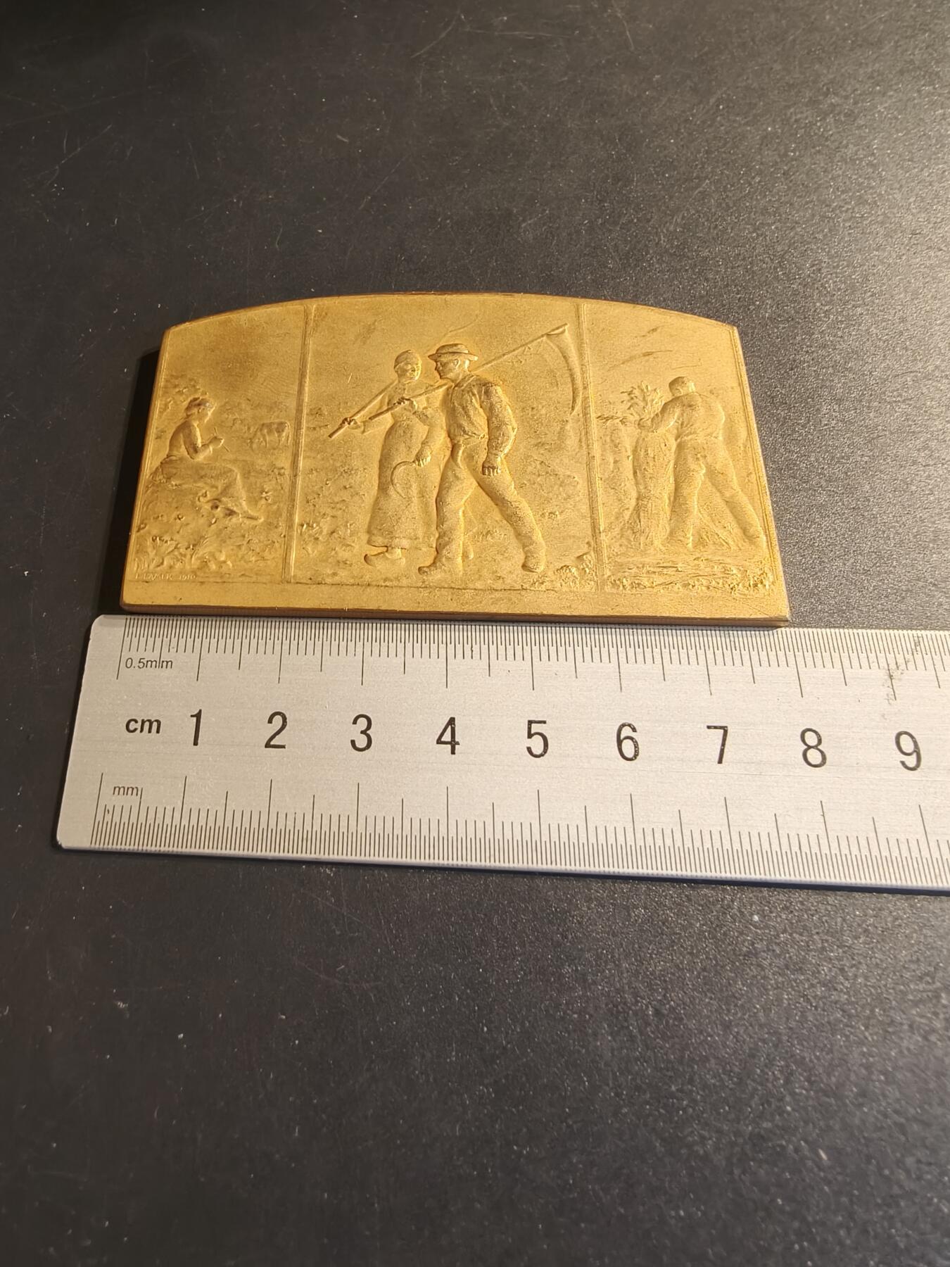 老王徽章第140期 法国农业协会方形镀金大铜章    尺寸79×48mm    重量111.2g