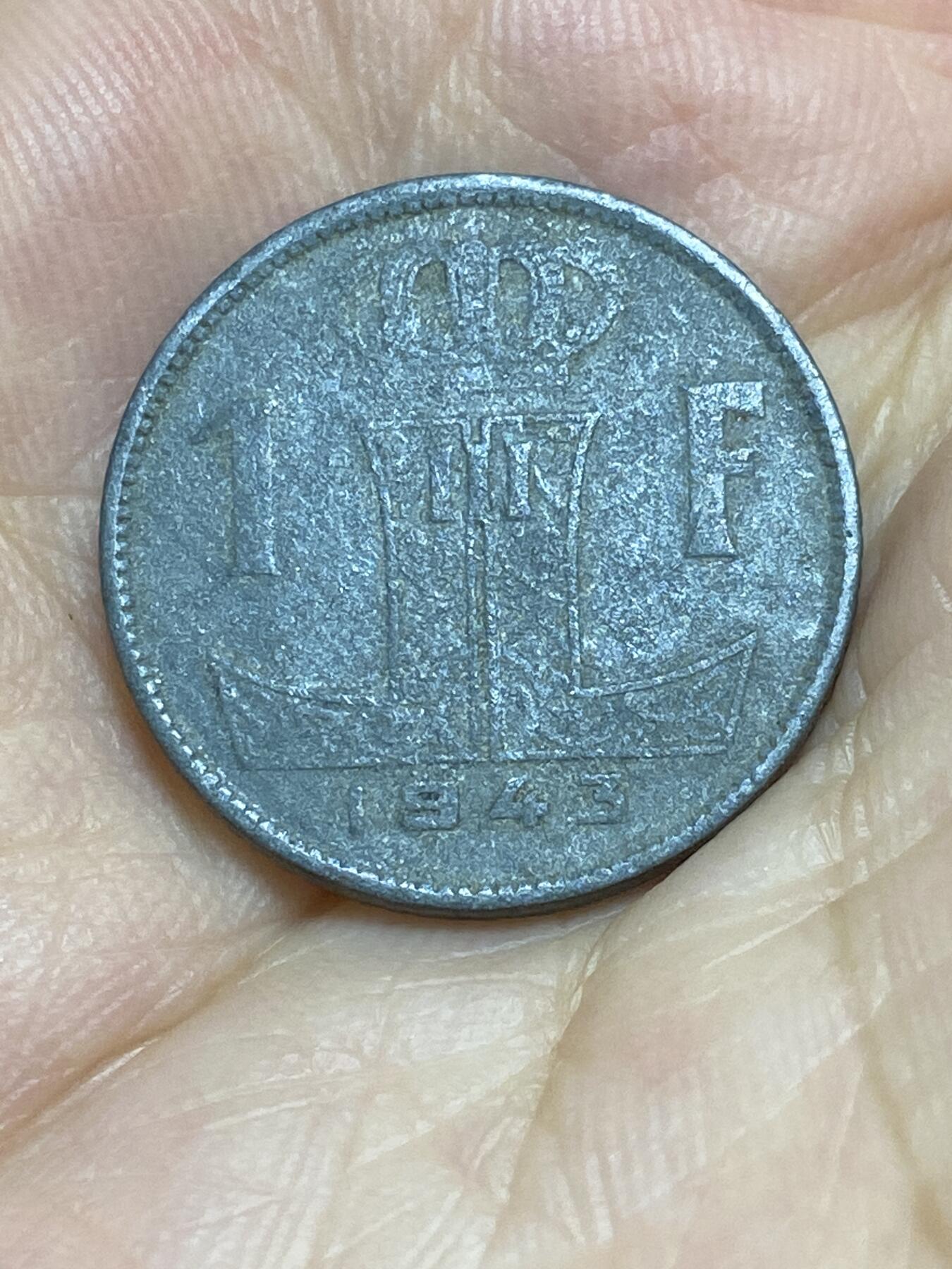 2025年第七十六场(总第一百零二场）外国好品散币(免佣金) 比利时🇧🇪1943年1法郎(利奥波德三世，二战德国占领时期，左法语右荷语版)