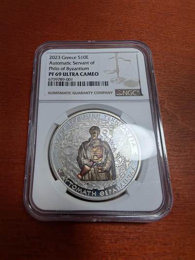长老汇蛇年精选第三十三场拍卖 - 2023希腊古代科技10欧元彩色精制银币，NGC PF69UC，34.1克925银，2000枚
