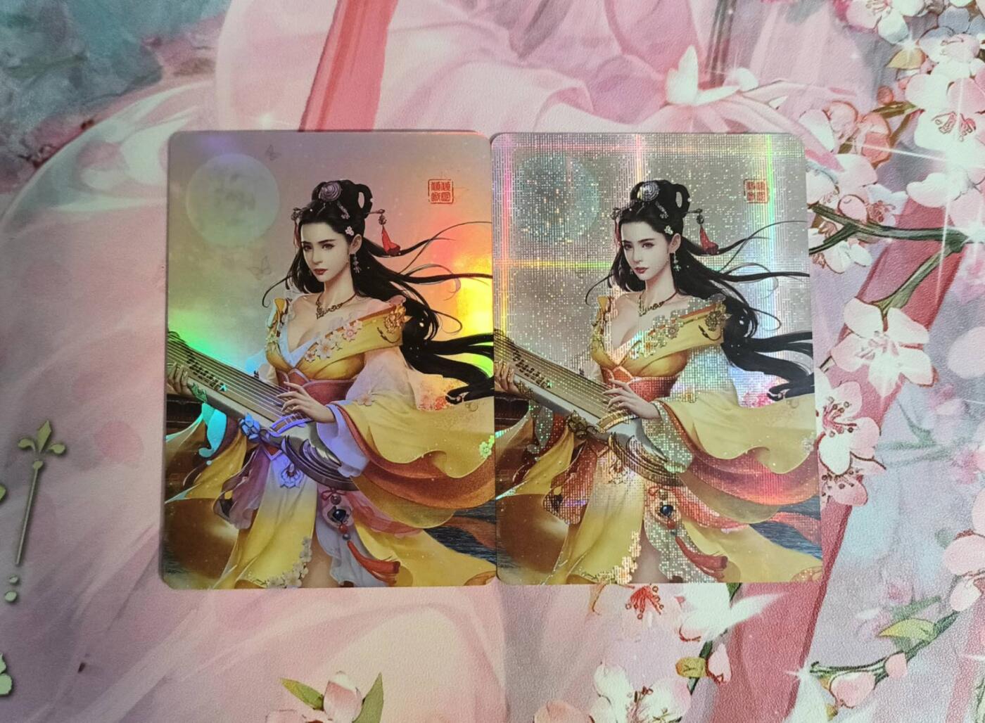 龙虎卡牌第四十九场 （无佣金，满120包邮，欢迎送拍，摩点开车） 彩闪+纱布闪 鸡腿卡牌 首代倾国倾城一对B