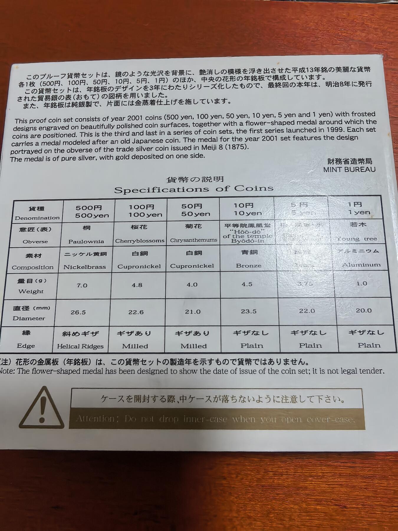 长老汇蛇年精选第三十三场拍卖 2001日本老钱币系列之三6枚精制币套装小方盒，含银质梅花形银章1枚，单面镀金（1）