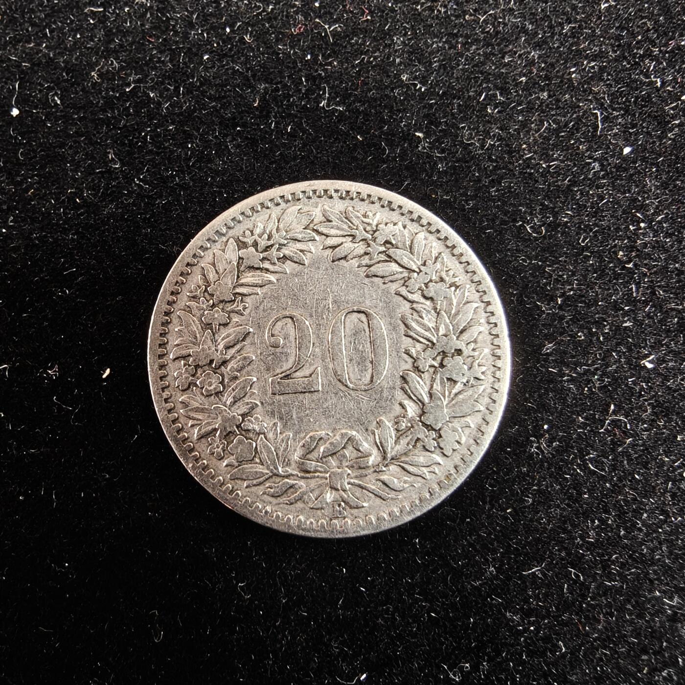 世界各国散币 0元起拍30元包邮 第一场 1883年瑞士20生丁老钱币 1枚